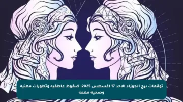 توقعات برج الجوزاء الأحد 17 أغسطس 2025: ضغوط عاطفية وتطورات مهنية وصحية مهمة